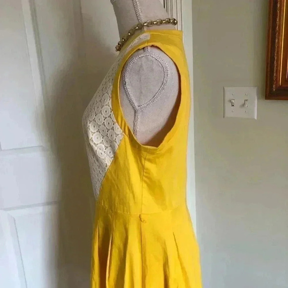 London Style Collection yellow and white mod fit and flair dress 12 - Picture 5 of 14